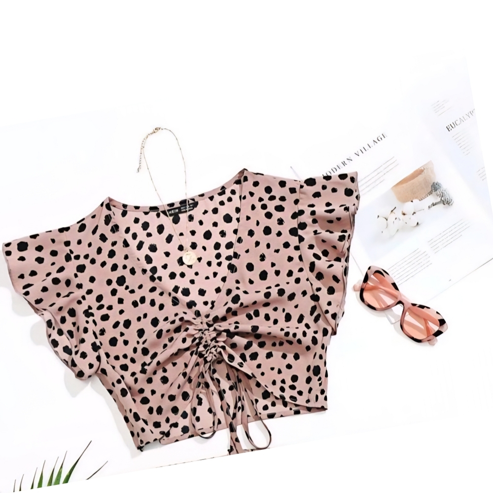 Shein Curve Plus size Dalmatian Print Ruched Crop Top with Butterfly Sleeves 3XL